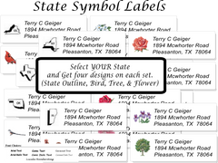 USA STATE:  Bird, Flower, Tree, and Outline Sheet Labels