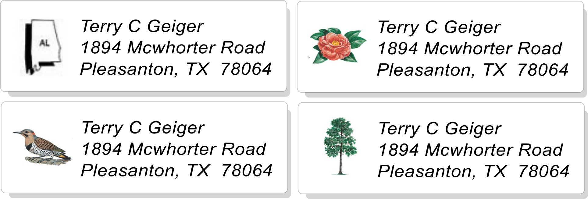 USA STATE:  Bird, Flower, Tree, and Outline Sheet Labels