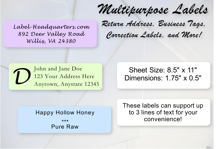 Sheet Labels - 1.75" x 0.5", Up to 3 Lines of Text