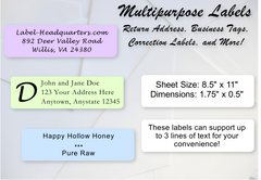 Sheet Labels - 1.75" x 0.5", Up to 3 Lines of Text