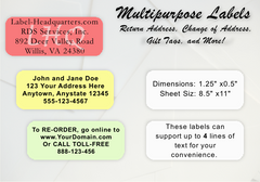 Sheet Labels - 1.25" x 0.5", Up to 4 Lines of Text