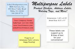 Sheet Labels - 1.25" x 0.75", Up to 5 Lines of Text