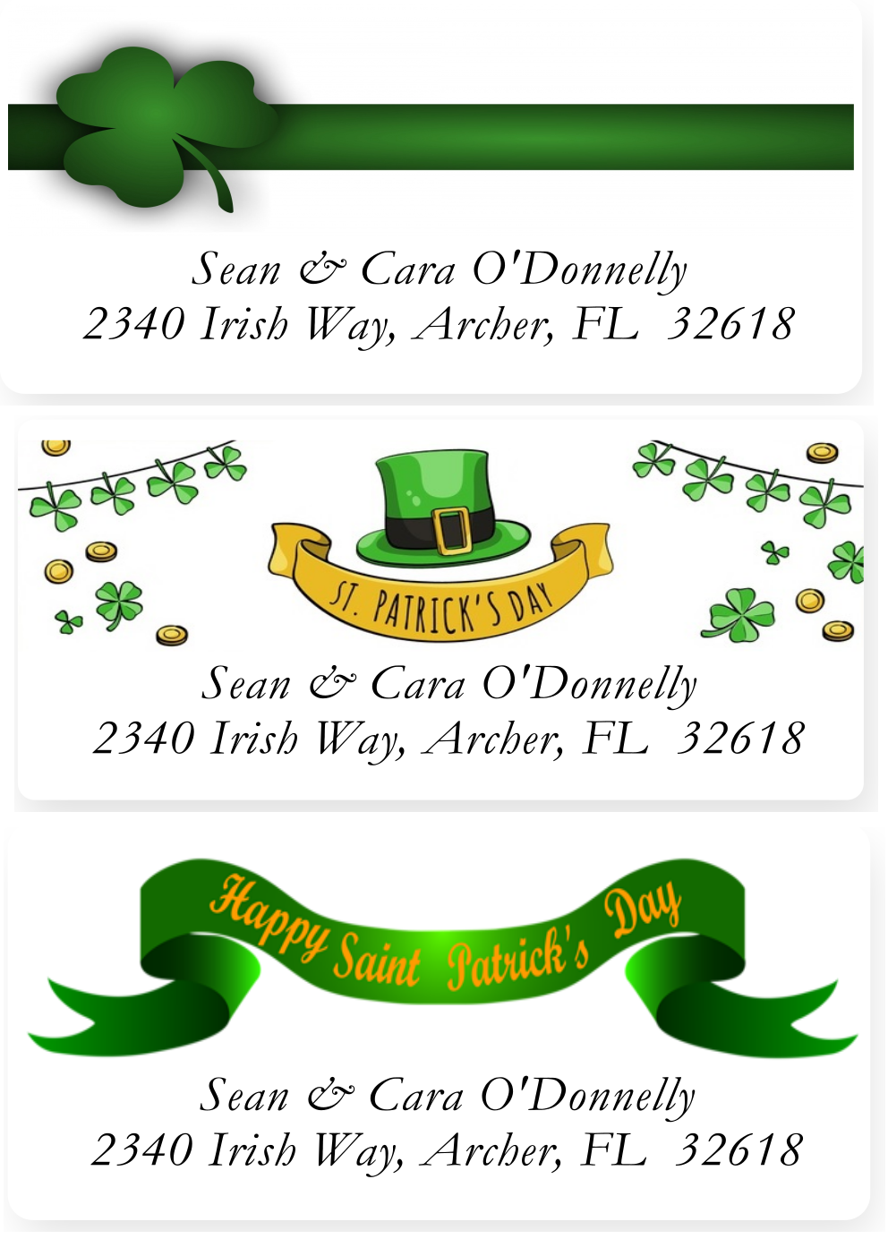 St Patrick's Address Labels on Sheets