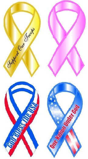 Ribbon Stickers, Patriotic and Cancer - Peel and Stick