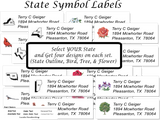 USA STATE:  Bird, Flower, Tree, and Outline Sheet Labels