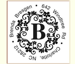 Round Monogrammed Name and Address Self Inking Stamp