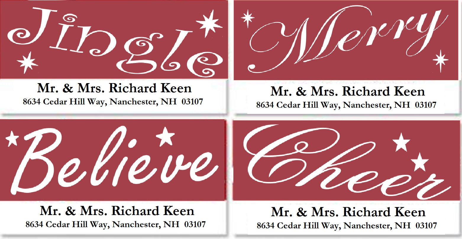 Red and White Christmas Words Address Labels on Sheets